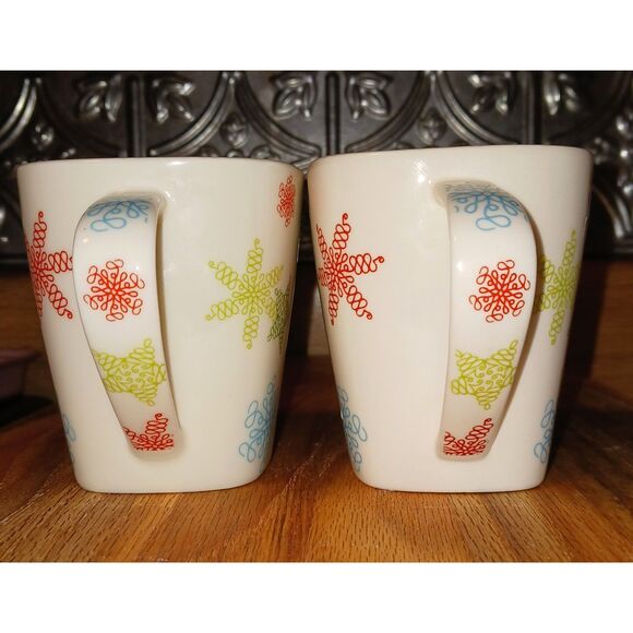 2005 Starbucks Holiday Cup Stars & Snowflakes Ceramic Christmas Coffee Tea 2PC - Picture 3 of 13